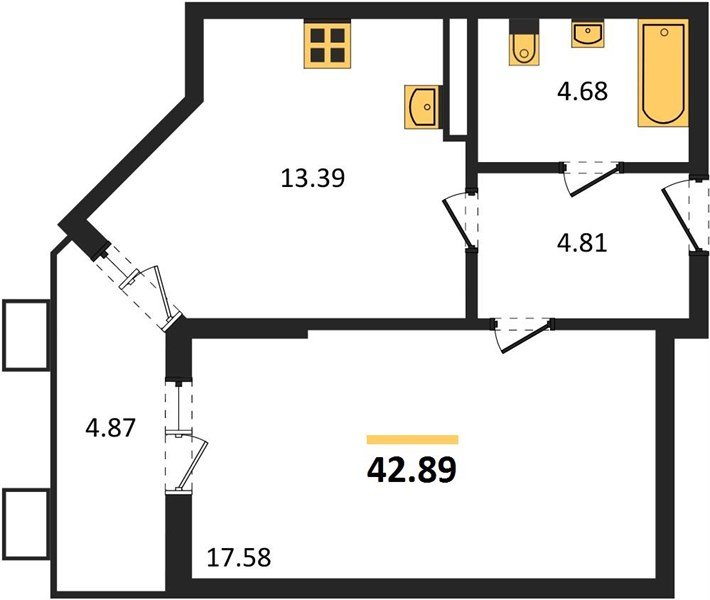 Фото №1: 1-комнатная квартира 42 м² - Северская, мкр. ЖК Цветной Бульвар