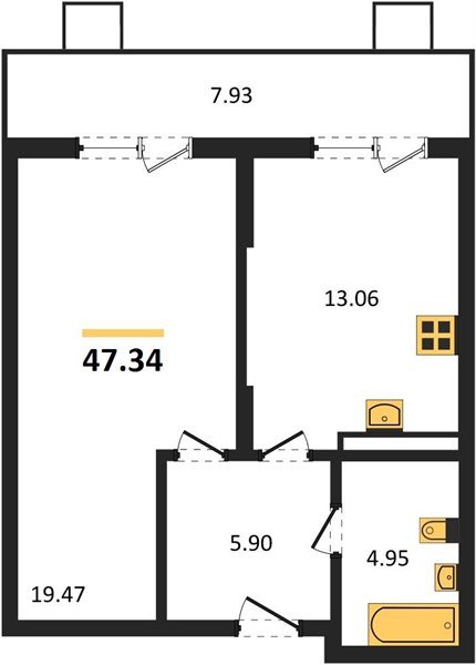Фото №1: 1-комнатная квартира 47 м² - Северская, мкр. ЖК Цветной Бульвар