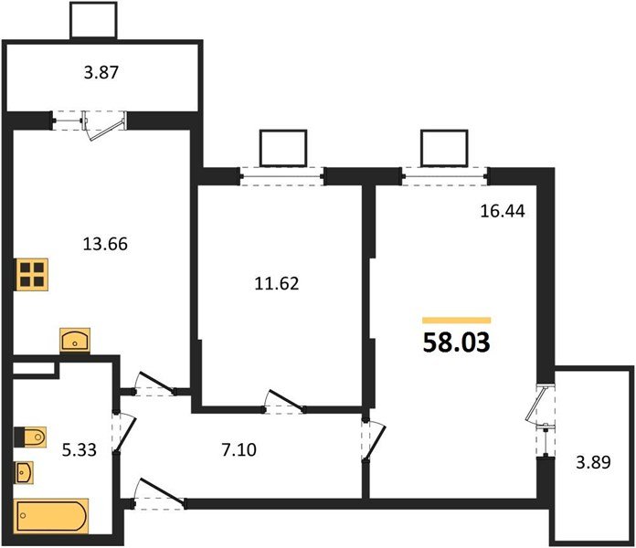 Фото №1: 2-комнатная квартира 58 м² - Северская, мкр. ЖК Цветной Бульвар