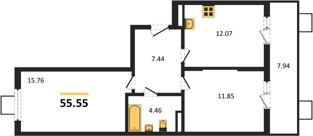 Фото №1: 2-комнатная квартира 55 м² - Северская, мкр. ЖК Цветной Бульвар