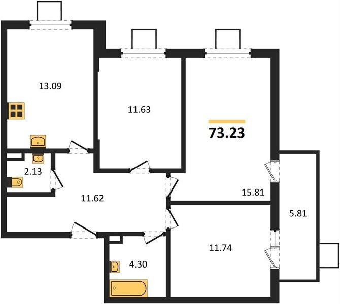 Фото №1: 3-комнатная квартира 73 м² - Северская, мкр. ЖК Цветной Бульвар