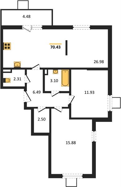 Фото №1: 2-комнатная квартира 70 м² - Северская, мкр. ЖК Цветной Бульвар