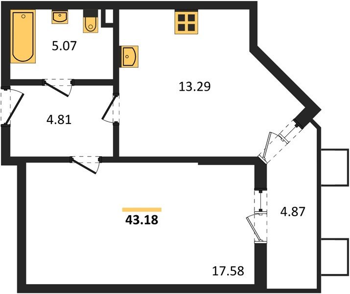 Фото №1: 1-комнатная квартира 43 м² - Северская, мкр. ЖК Цветной Бульвар