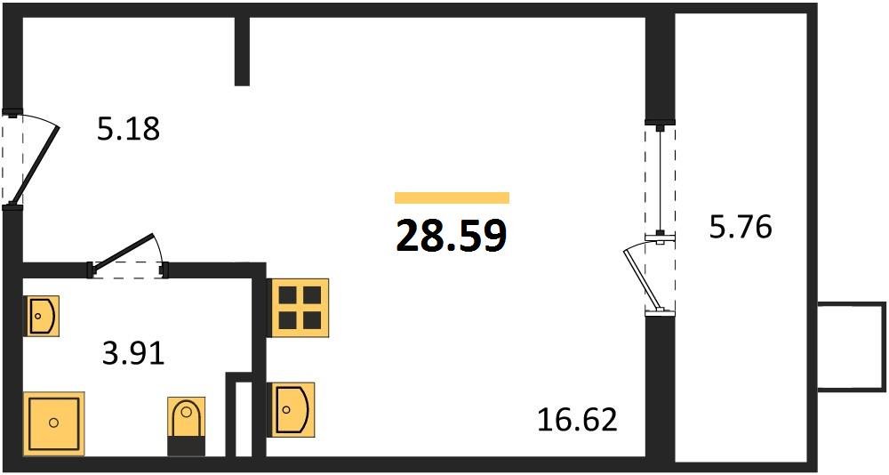 Фото №1: Студия 28 м² - Северская, мкр. ЖК Цветной Бульвар