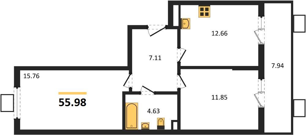 Фото №1: 2-комнатная квартира 55 м² - Северская, мкр. ЖК Цветной Бульвар