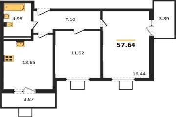 Фото №1: 2-комнатная квартира 57 м² - Северская, мкр. ЖК Цветной Бульвар, 