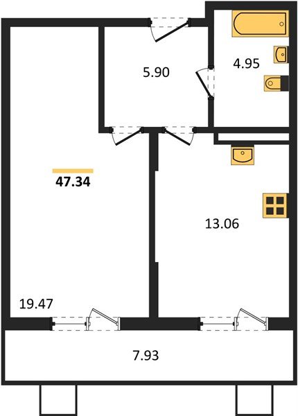 Фото №1: 1-комнатная квартира 47 м² - Северская, мкр. ЖК Цветной Бульвар