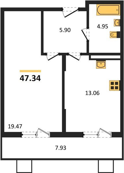 Фото №1: 1-комнатная квартира <span class="whitespace-nowrap">47 м²</span>, <span class="whitespace-nowrap">6/8 эт.</span> - Северская, мкр. ЖК Цветной Бульвар