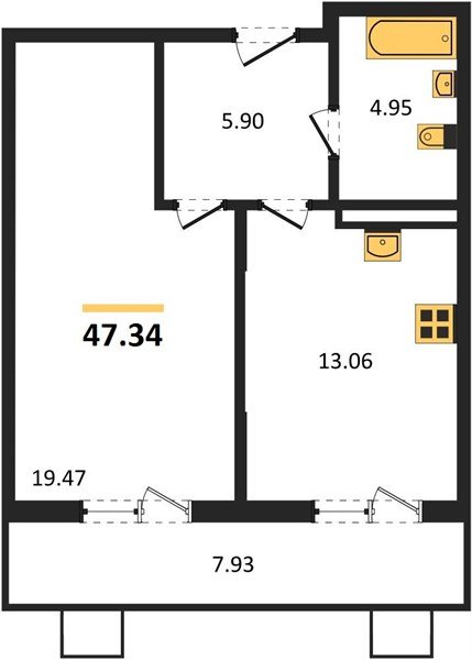 Фото №1: 1-комнатная квартира 47 м² - Северская, мкр. ЖК Цветной Бульвар