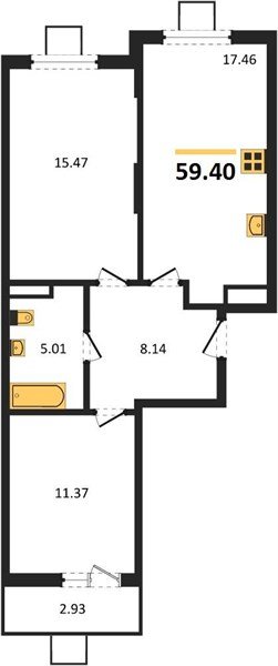Фото №1: 2-комнатная квартира <span class="whitespace-nowrap">59 м²</span>, <span class="whitespace-nowrap">4/8 эт.</span> - Северская, мкр. ЖК Цветной Бульвар