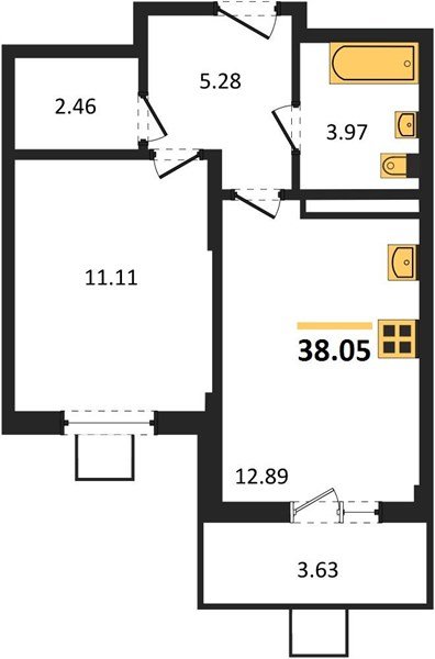 Фото №1: 1-комнатная квартира <span class="whitespace-nowrap">38 м²</span>, <span class="whitespace-nowrap">4/8 эт.</span> - Северская, мкр. ЖК Цветной Бульвар
