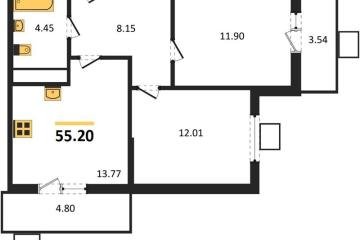 Фото №1: 2-комнатная квартира <span class="whitespace-nowrap">55 м²</span>, <span class="whitespace-nowrap">4/8 эт.</span> - Северская, мкр. ЖК Цветной Бульвар,