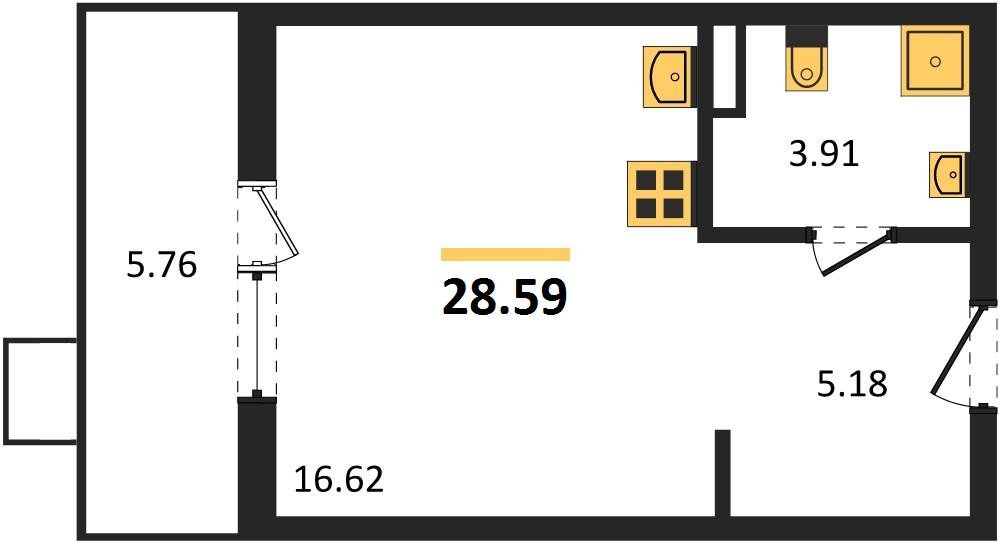 Фото №1: Студия 28 м² - Северская, мкр. ЖК Цветной Бульвар