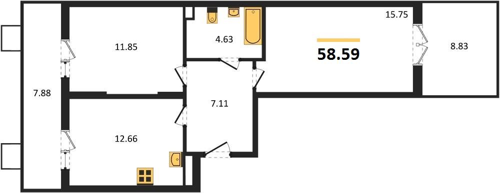 Фото №1: 2-комнатная квартира 58 м² - Северская, мкр. ЖК Цветной Бульвар