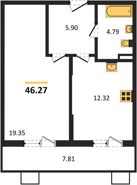 Фото №1: 1-комнатная квартира 46 м² - Северская, мкр. ЖК Цветной Бульвар