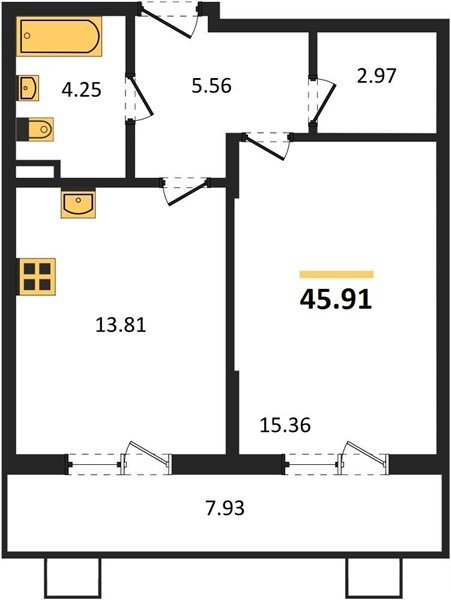 Фото №1: 1-комнатная квартира 45 м² - Северская, мкр. ЖК Цветной Бульвар