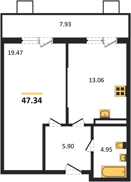 Фото №1: 1-комнатная квартира 47 м² - Северская, мкр. ЖК Цветной Бульвар