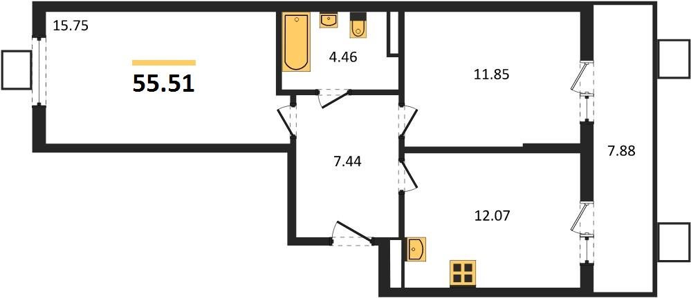 Фото №1: 2-комнатная квартира <span class="whitespace-nowrap">55 м²</span>, <span class="whitespace-nowrap">4/8 эт.</span> - Северская, мкр. ЖК Цветной Бульвар