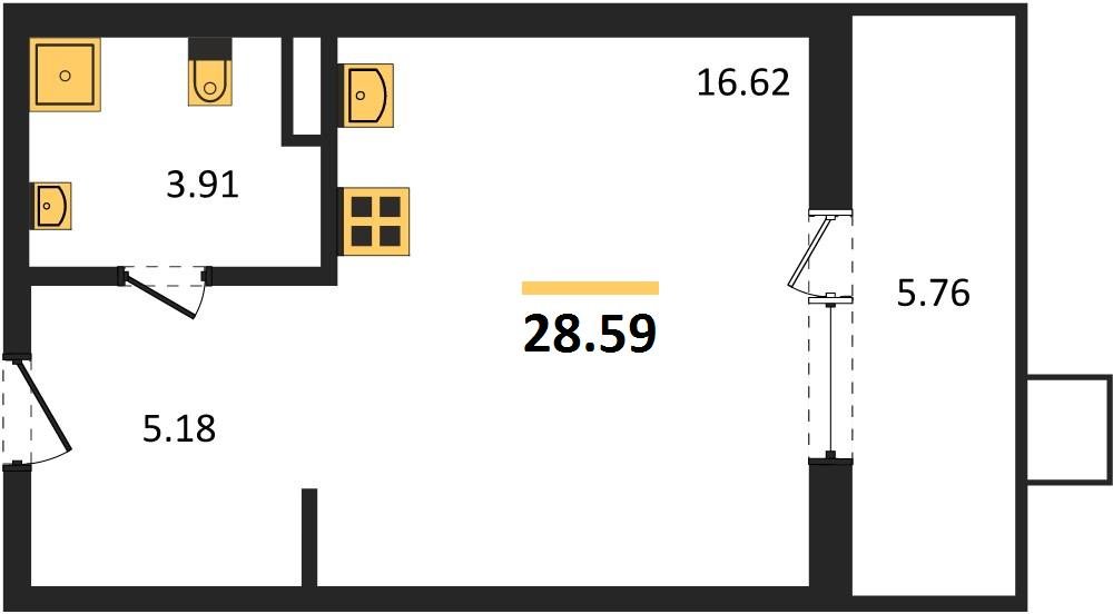 Фото №1: Студия 28 м² - Северская, мкр. ЖК Цветной Бульвар
