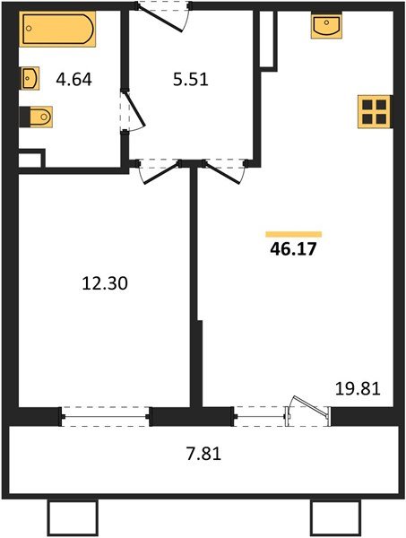Фото №1: 1-комнатная квартира 46 м² - Северская, мкр. ЖК Цветной Бульвар