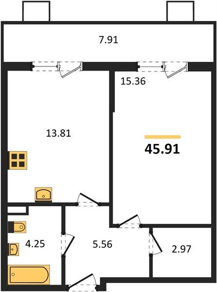 Фото №1: 1-комнатная квартира 45 м² - Северская, ЖК Цветной Бульвар