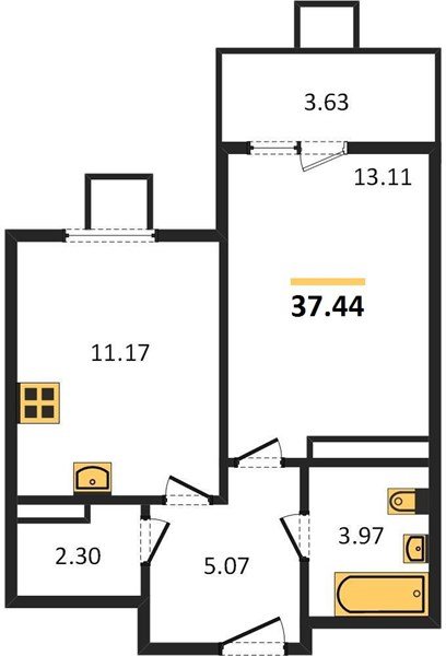 Фото №1: 1-комнатная квартира 37 м² - Северская, ЖК Цветной Бульвар