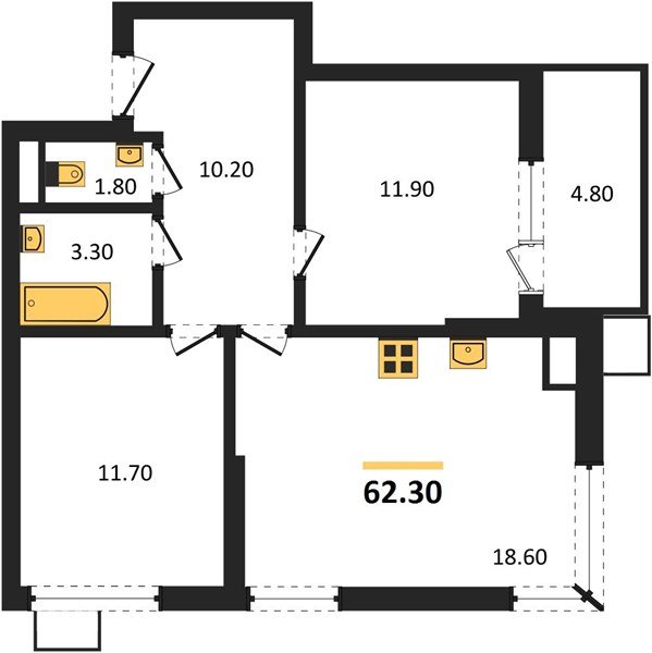 Фото №1: 2-комнатная квартира 62 м² - Краснодар, Парк Победы, мкр. Прикубанский внутригородской округ
