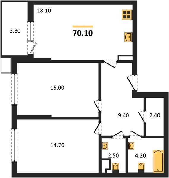 Фото №1: 2-комнатная квартира 70 м² - Краснодар, Прикубанский внутригородской округ, мкр. Парк Победы