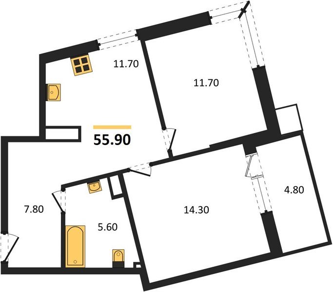 Фото №1: 2-комнатная квартира 55 м² - Краснодар, Прикубанский внутригородской округ, мкр. Парк Победы