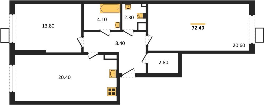 Фото №1: 2-комнатная квартира 72 м² - Краснодар, Прикубанский внутригородской округ, мкр. Парк Победы