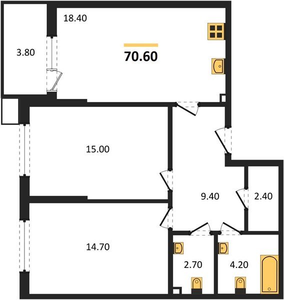 Фото №1: 2-комнатная квартира 70 м² - Краснодар, Прикубанский внутригородской округ, мкр. Парк Победы