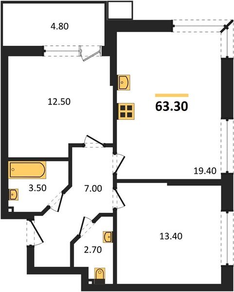 Фото №1: 2-комнатная квартира 63 м² - Краснодар, Прикубанский внутригородской округ, мкр. Парк Победы