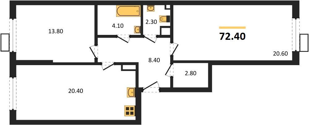 Фото №1: 2-комнатная квартира 72 м² - Краснодар, Парк Победы, мкр. Прикубанский внутригородской округ