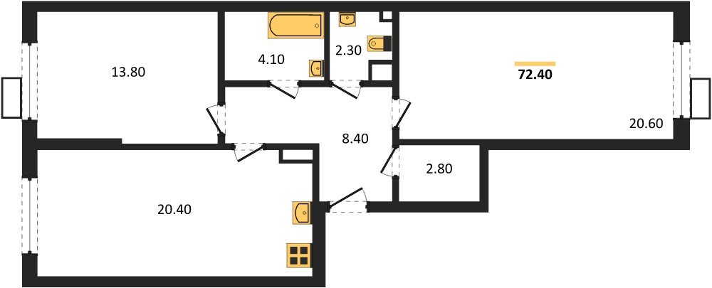 Фото №1: 2-комнатная квартира 72 м² - Краснодар, Парк Победы, мкр. Прикубанский внутригородской округ