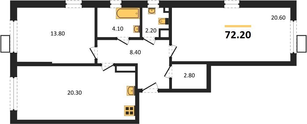 Фото №1: 2-комнатная квартира 72 м² - Краснодар, Парк Победы, мкр. Прикубанский внутригородской округ