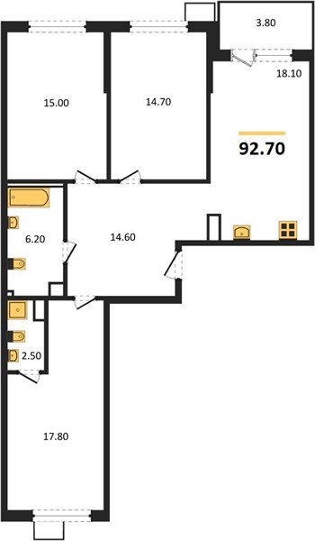 Фото №1: 3-комнатная квартира 92 м² - Краснодар, Прикубанский внутригородской округ, мкр. Парк Победы