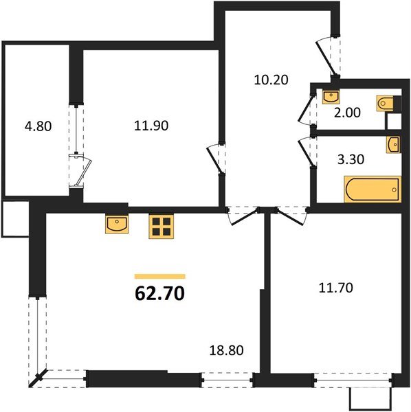 Фото №1: 2-комнатная квартира 62 м² - Краснодар, Прикубанский внутригородской округ, мкр. Парк Победы