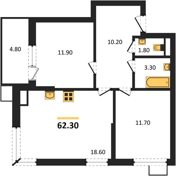 Фото №1: 2-комнатная квартира 62 м² - Краснодар, Прикубанский внутригородской округ, мкр. Парк Победы