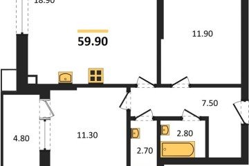 Фото №1: 2-комнатная квартира 59 м² - Краснодар, мкр. Парк Победы, 
