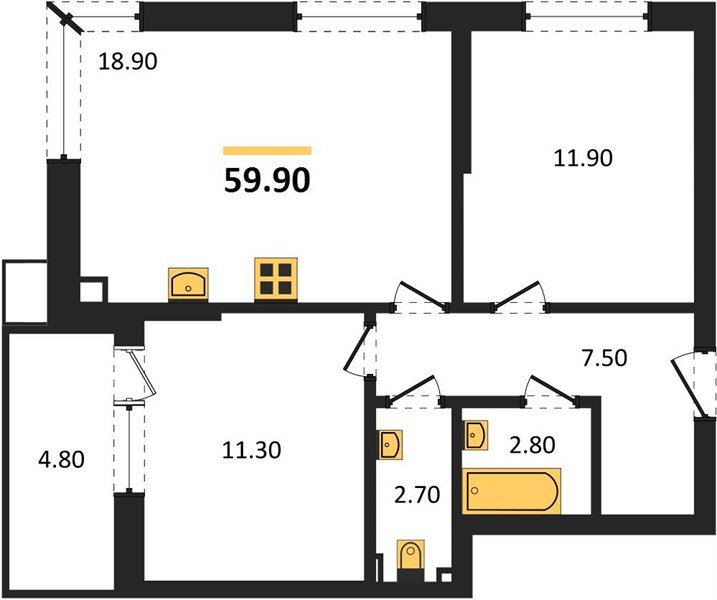 Фото №1: 2-комнатная квартира 59 м² - Краснодар, Прикубанский внутригородской округ, мкр. Парк Победы