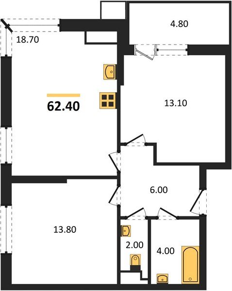 Фото №1: 2-комнатная квартира 62 м² - Краснодар, Прикубанский внутригородской округ, мкр. Парк Победы
