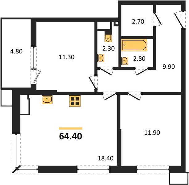 Фото №1: 2-комнатная квартира 64 м² - Краснодар, Прикубанский внутригородской округ, мкр. Парк Победы