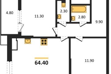 Фото №1: 2-комнатная квартира 64 м² - Краснодар, мкр. Парк Победы, 