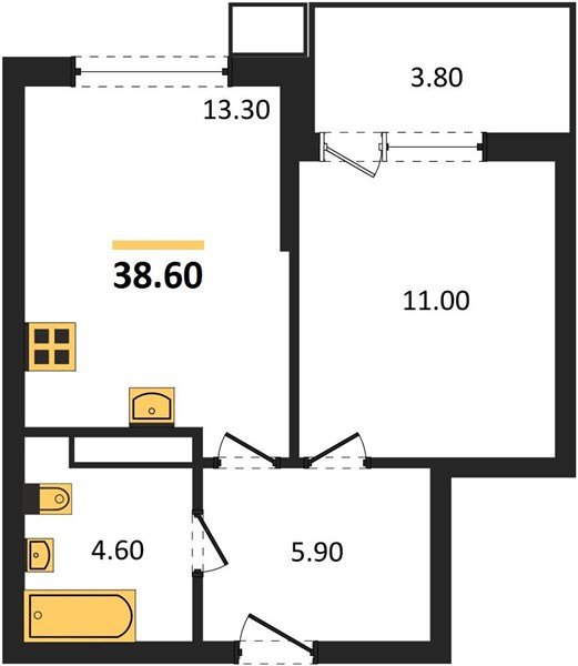 Фото №1: 1-комнатная квартира 38 м² - Краснодар, Парк Победы, 