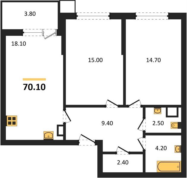 Фото №1: 2-комнатная квартира 70 м² - Краснодар, Парк Победы, мкр. Прикубанский внутригородской округ