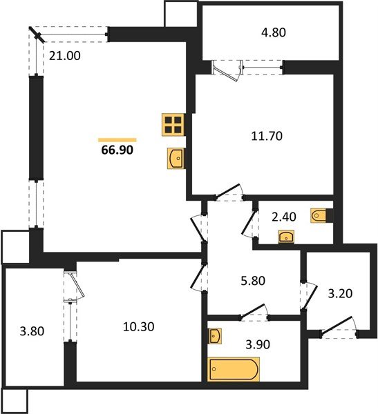 Фото №1: 2-комнатная квартира 66 м² - Краснодар, Прикубанский внутригородской округ, мкр. Парк Победы