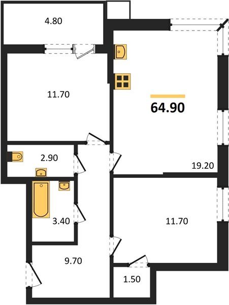 Фото №1: 2-комнатная квартира 64 м² - Краснодар, Прикубанский внутригородской округ, мкр. Парк Победы