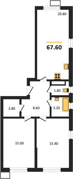 Фото №1: 2-комнатная квартира 67 м² - Краснодар, Прикубанский внутригородской округ, мкр. Парк Победы