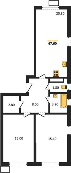Фото №1: 2-комнатная квартира 67 м² - Краснодар, Прикубанский внутригородской округ, мкр. Парк Победы