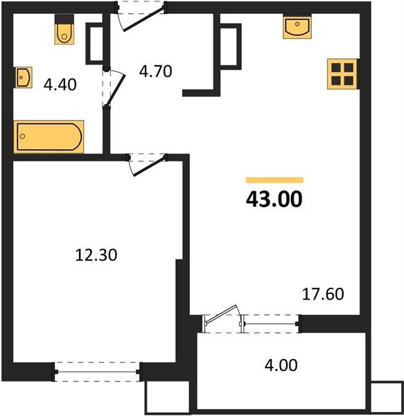Фото №1: 1-комнатная квартира 43 м² - Краснодар, Прикубанский внутригородской округ, мкр. Парк Победы